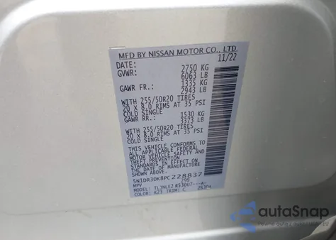2023 Nissan Pathfinder Platinum 4Wd z USA, uszkodzony, nr VIN 5N1DR3DK8PC228837